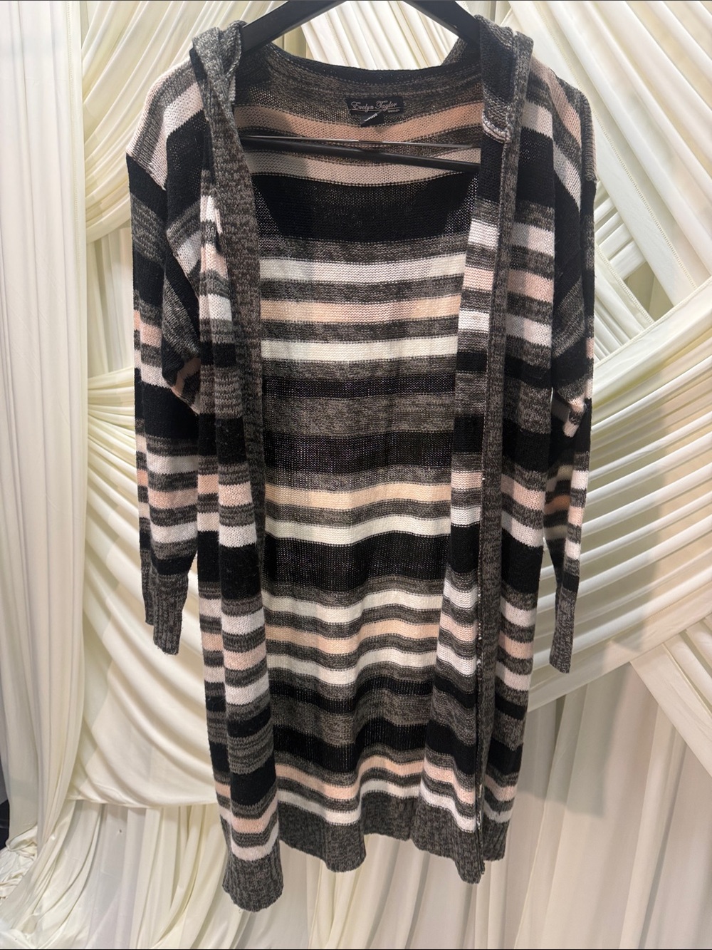 Evelyn Taylor Striped Hooded Cardigan - Size: 1X